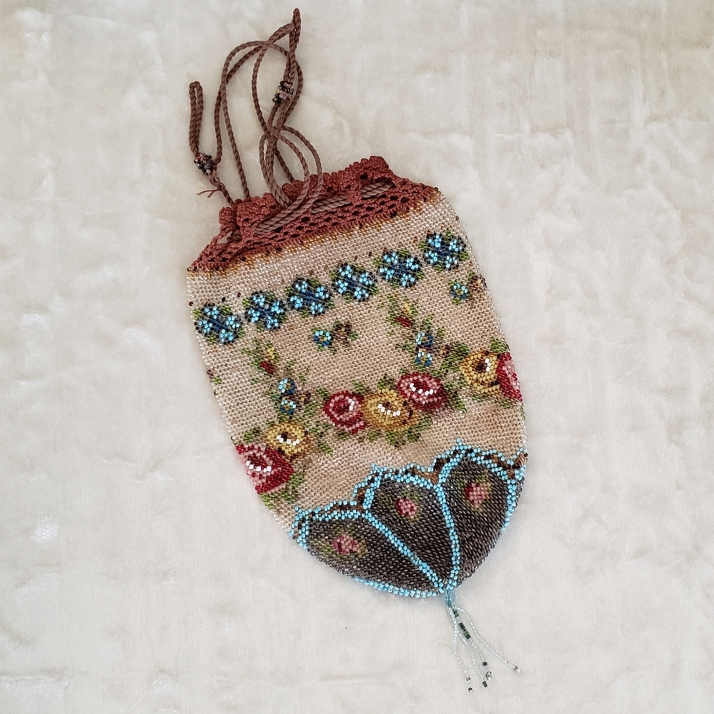 Vintage Victorian Glass Beads Purse Bag